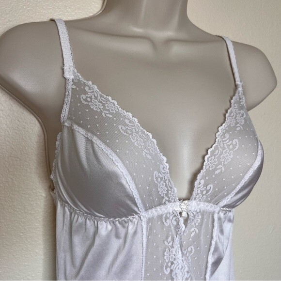 Vintage JCPenney Satin Lace Bodysuit Lingerie Teddy White Women Medium Intimates - Picture 2 of 16